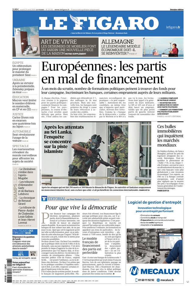 Le Figaro 23 avril 2019 Le Figaro du 23 avril 2019 à télécharger sur iPad