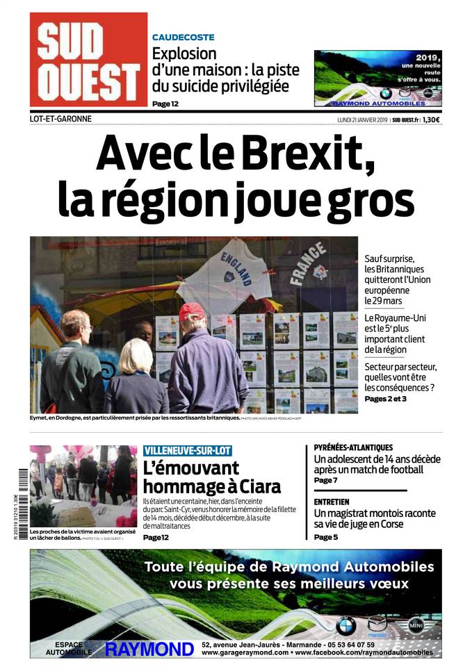 Sud Ouest 21 janvier 2019 Abonnement Sud Ouest Pas Cher avec BOUQUET INFO ePresse.fr