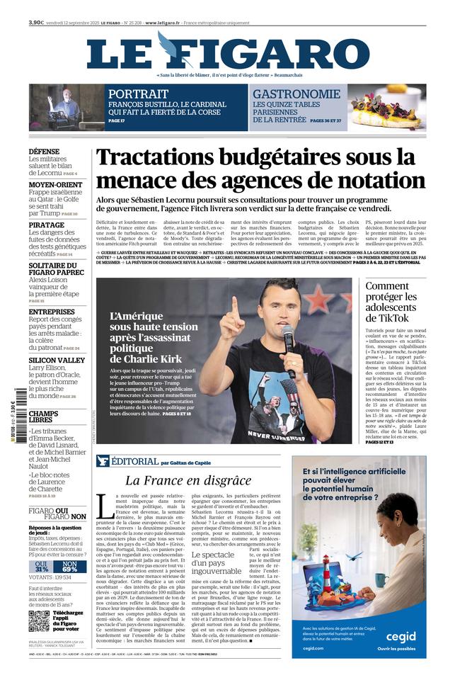 Le Figaro Une du 12 septembre 2025