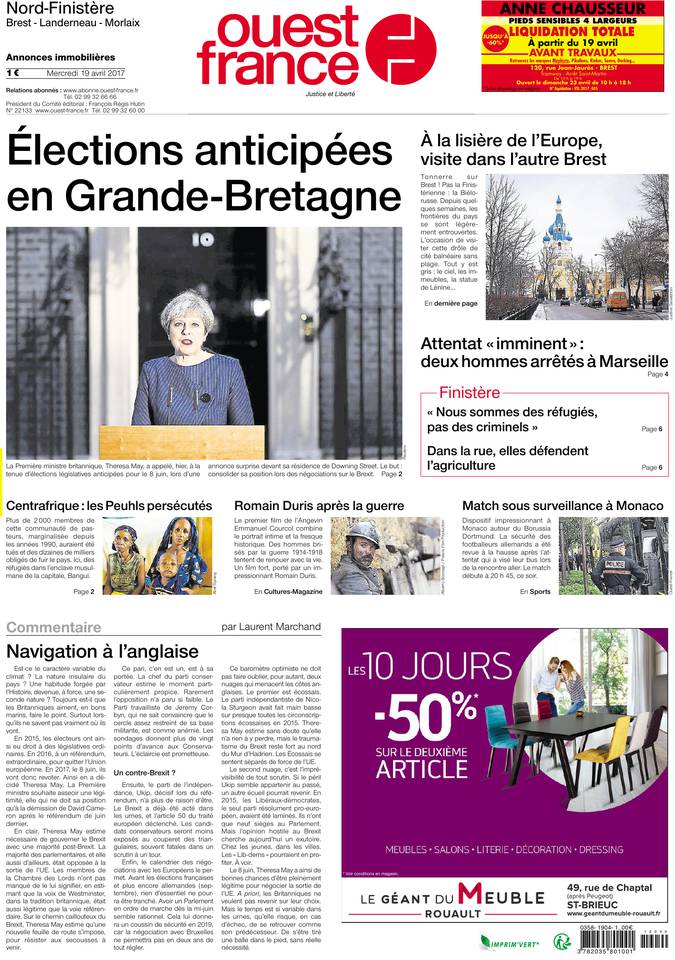 Ouest-France 19 avril 2017 Ouest-France du 19 avril 2017 à télécharger sur iPad