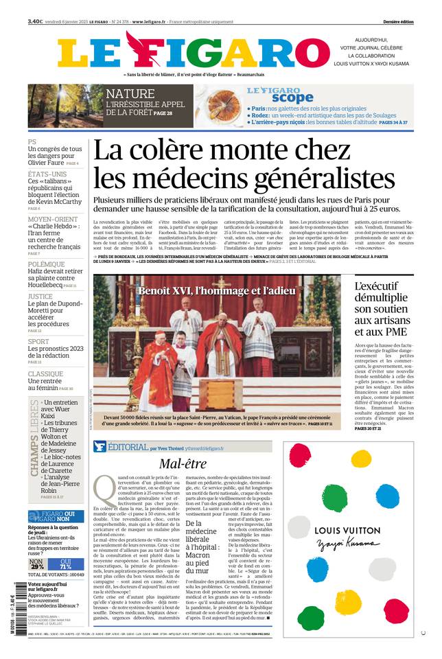 Le Figaro Une du 6 janvier 2023