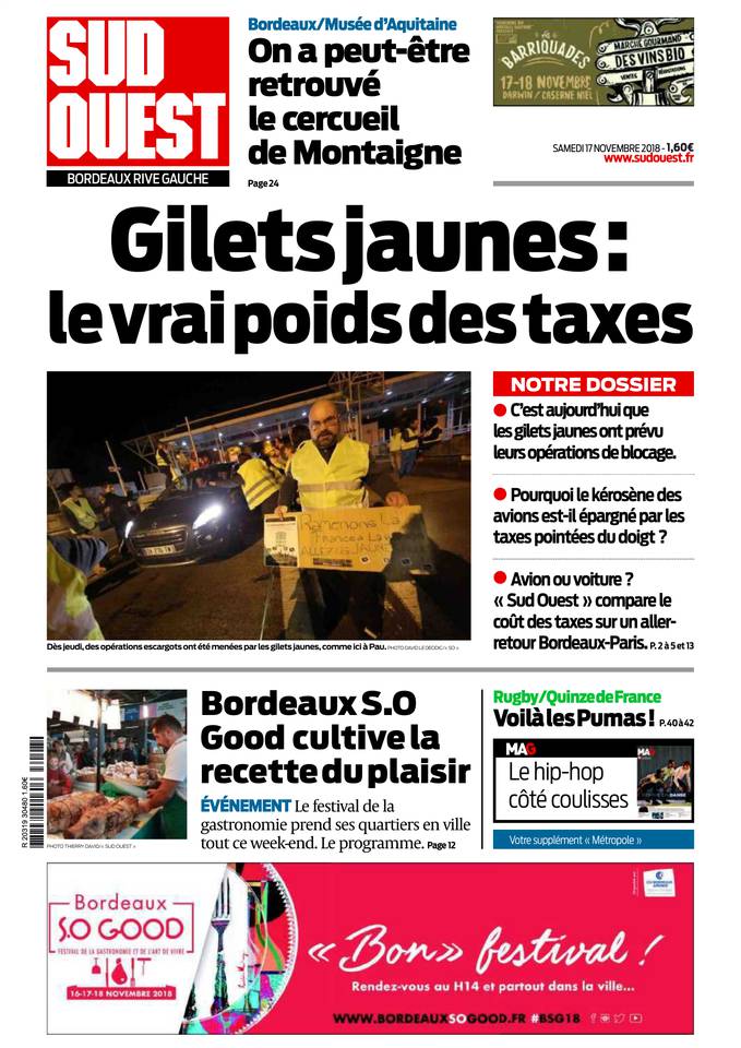 Sud Ouest 17 novembre 2018 Sud Ouest du 17 novembre 2018 à télécharger sur iPad