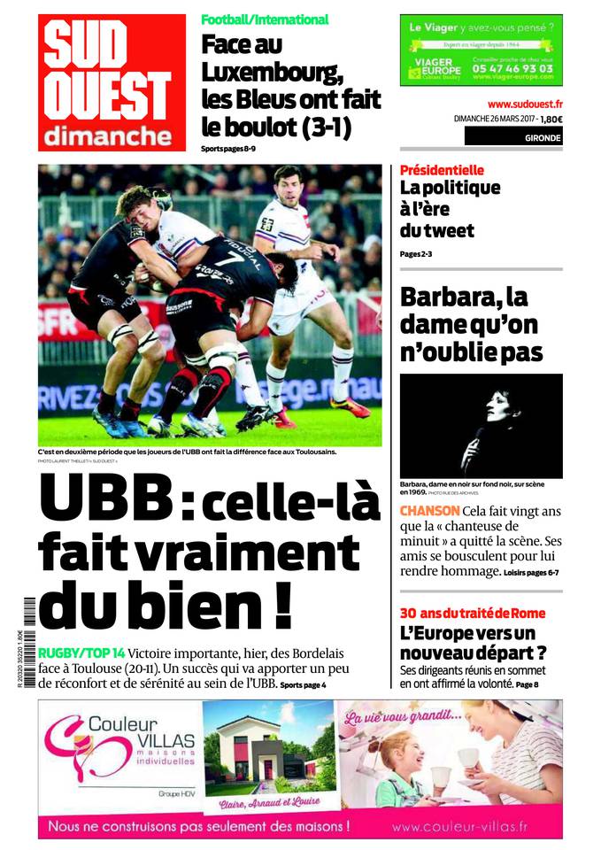 Sud Ouest Dimanche 26 mars 2017 Sud Ouest Dimanche du 26 mars 2017 à télécharger sur iPad