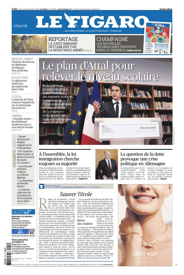 Le Figaro Une du 6 décembre 2023