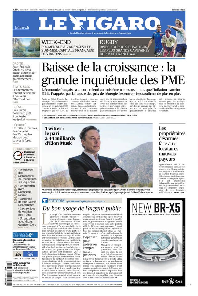 Le Figaro Une du 29 octobre 2022