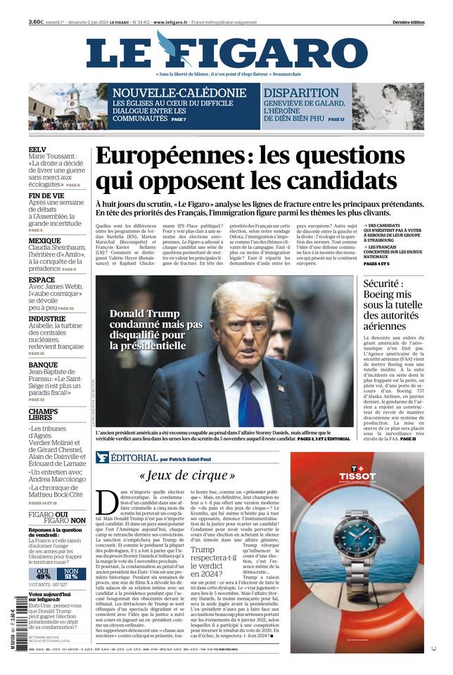 Le Figaro Une du 1 juin 2024