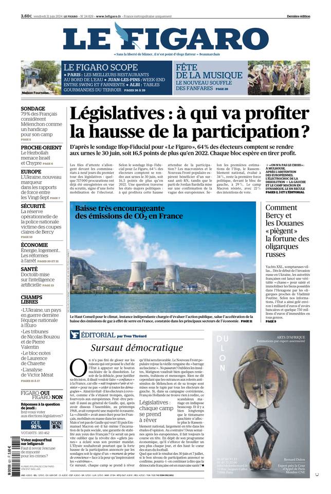 Le Figaro Une du 21 juin 2024