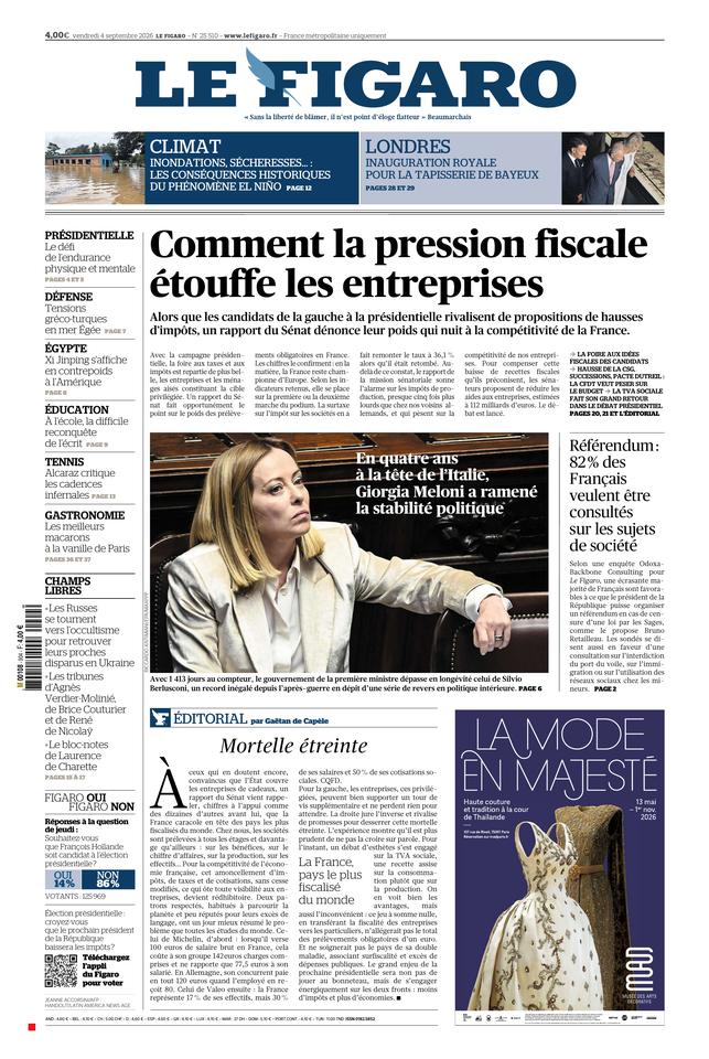 Le Figaro Une du 4 septembre 2026