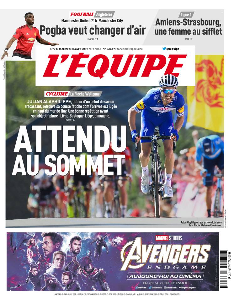 L'Équipe 24 avril 2019 Abonnement à L'Équipe dans le Kiosque Premium