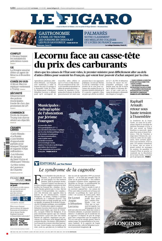 Le Figaro Une du 3 avril 2026