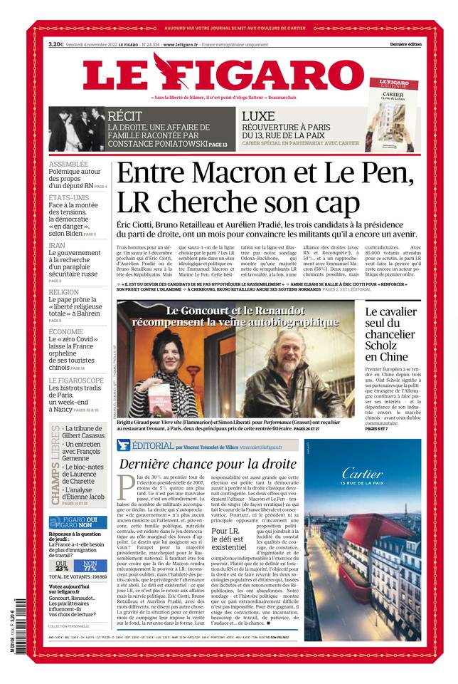 Le Figaro Une du 4 novembre 2022