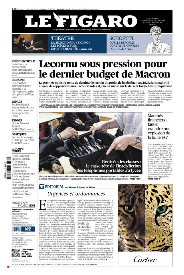 Le Figaro Une du 1 septembre 2026