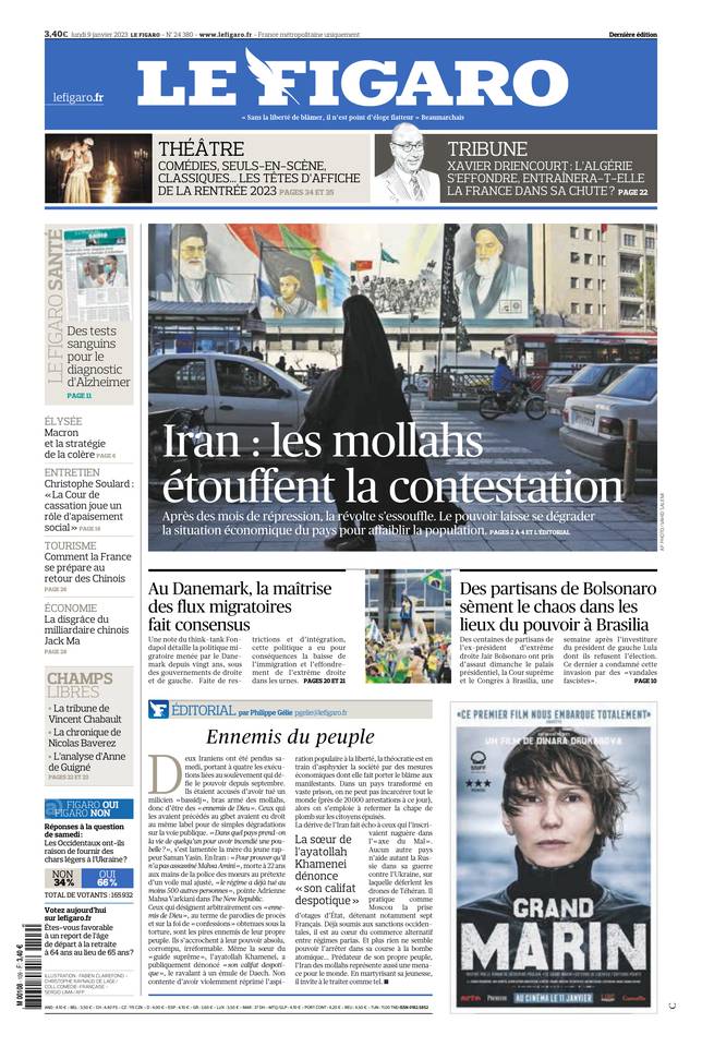Le Figaro Une du 9 janvier 2023