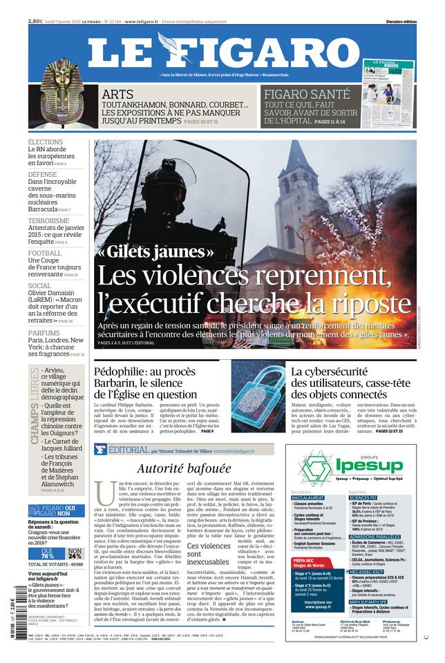 Le Figaro Une du 7 janvier 2019