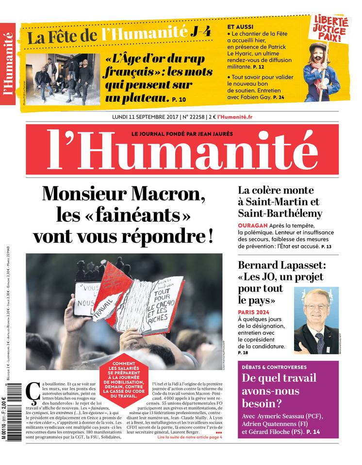 L'Humanité 11 septembre 2017 L'Humanité du 11 septembre 2017 à télécharger sur iPad