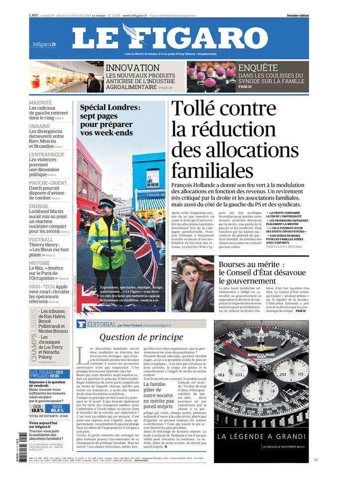 Le Figaro 18 octobre 2014 Le Figaro du 18 octobre 2014 à télécharger sur iPad