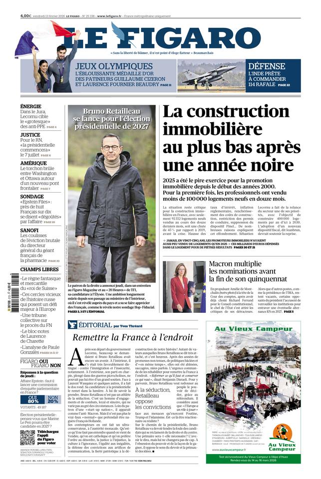 Le Figaro Une du 13 février 2026