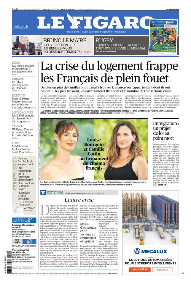 Le Figaro Une du 6 septembre 2023