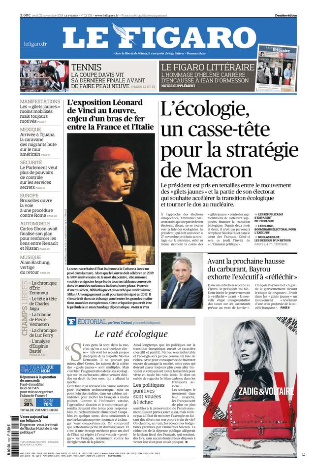 Le Figaro 22 novembre 2018 Le Figaro du 22 novembre 2018 à télécharger sur iPad