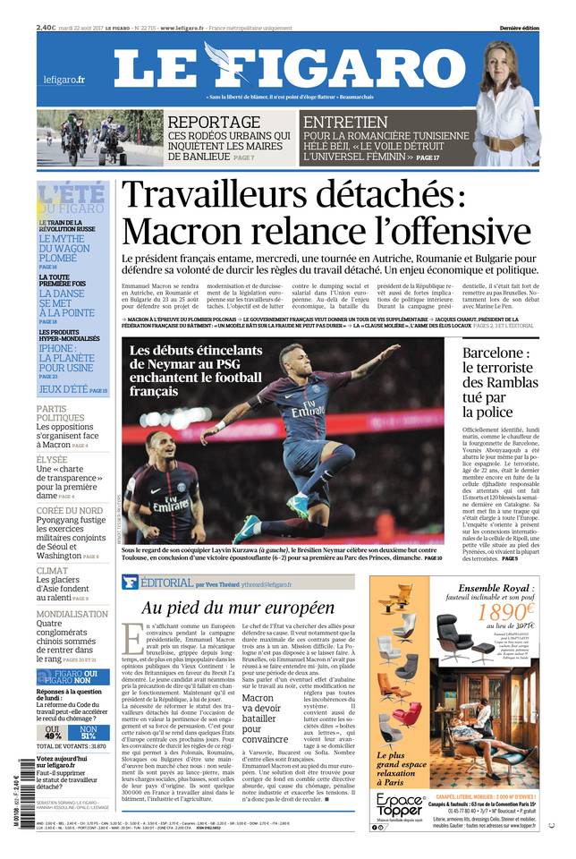 Le Figaro 22 août 2017 Le Figaro du 22 août 2017 à télécharger sur iPad