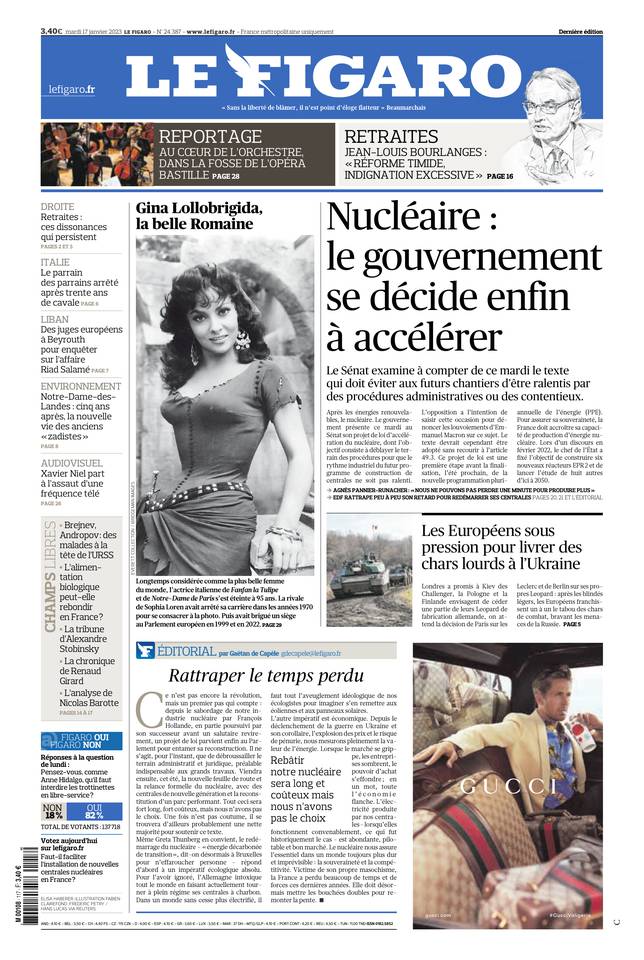 Le Figaro Une du 17 janvier 2023