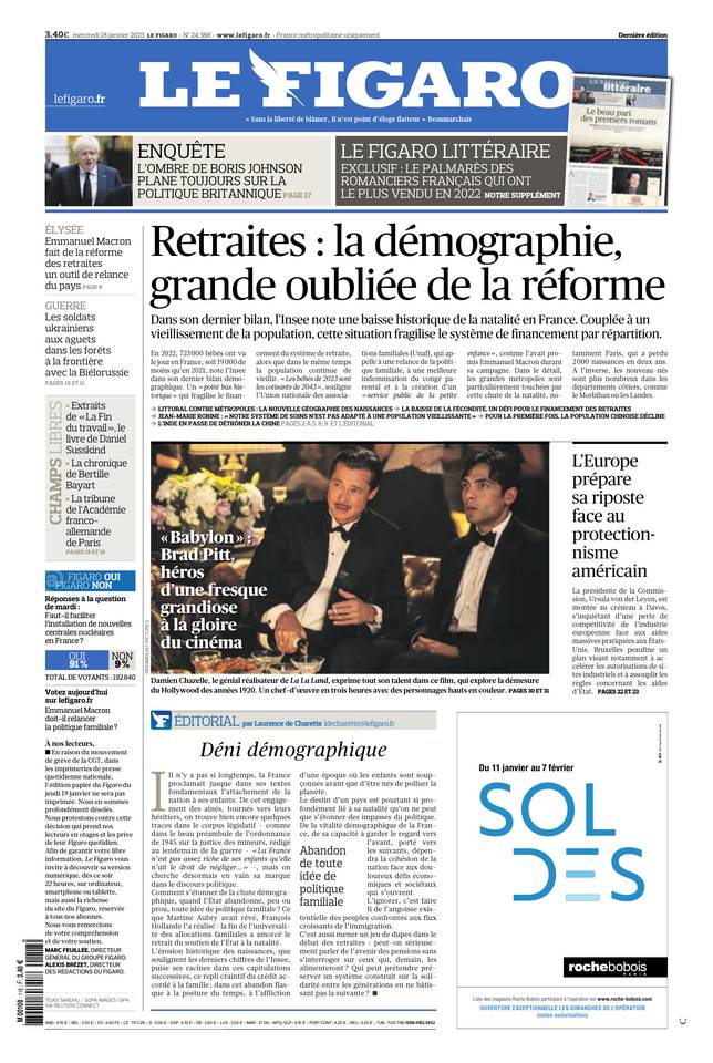 Le Figaro Une du 18 janvier 2023