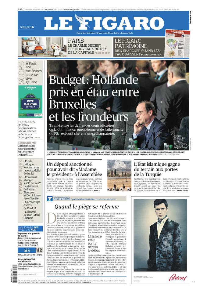 Le Figaro 08 octobre 2014 Le Figaro du 08 octobre 2014 à télécharger sur iPad