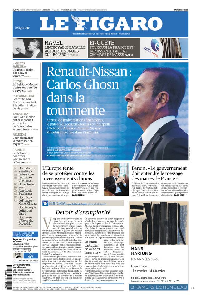 Le Figaro Une du 20 novembre 2018