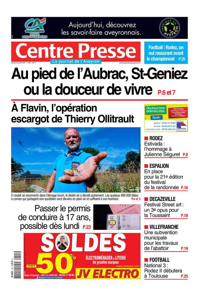 Centre Presse Aveyron 20 juillet 2019 Abonnement Centre Presse Aveyron Pas Cher avec BOUQUET ePresse.fr