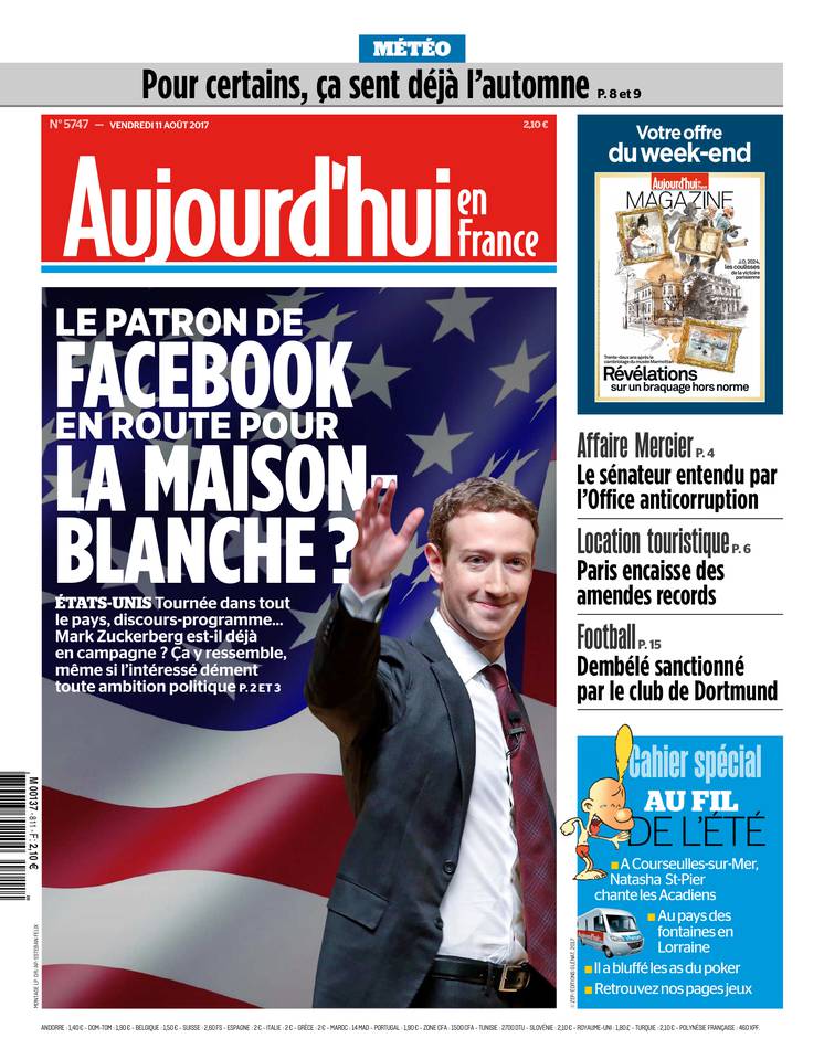 Aujourd'hui en France 11 août 2017 Aujourd'hui en France du 11 août 2017 à télécharger sur iPad