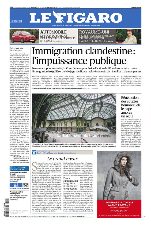 Le Figaro Une du 5 janvier 2024