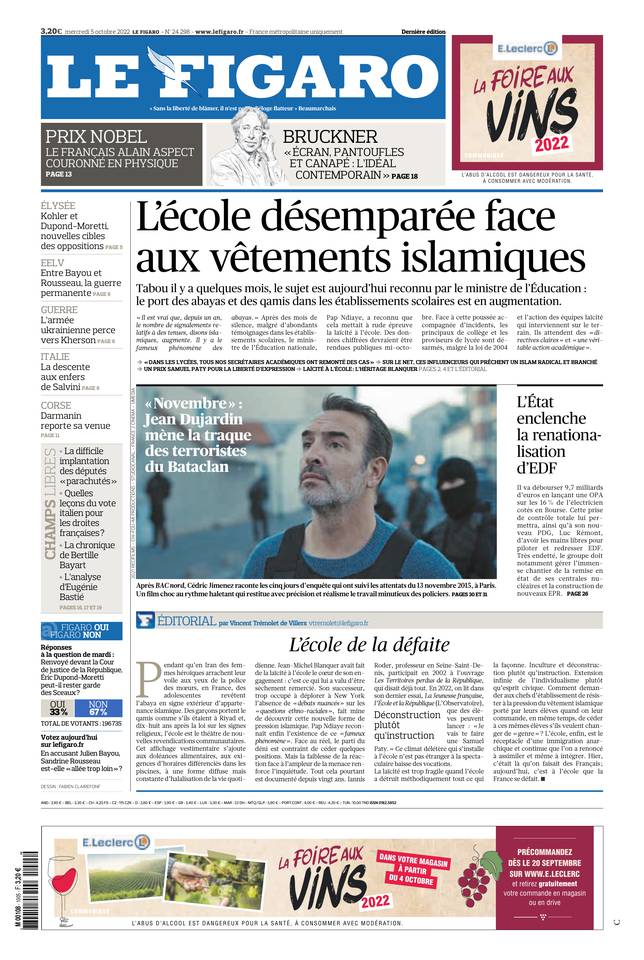 Le Figaro Une du 5 octobre 2022