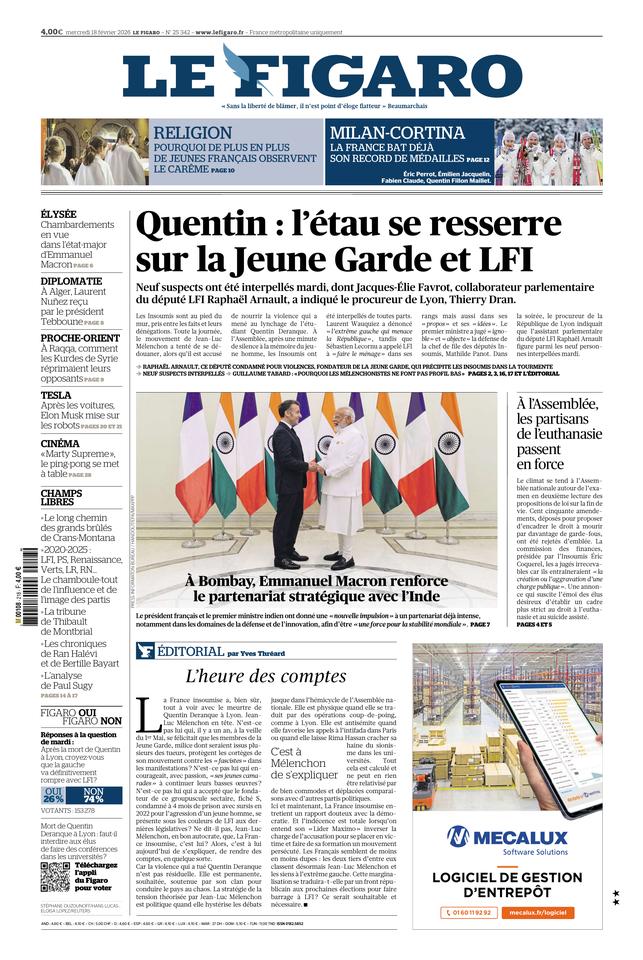 Le Figaro Une du 18 février 2026