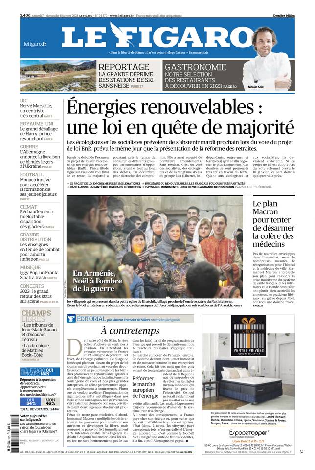 Le Figaro Une du 7 janvier 2023