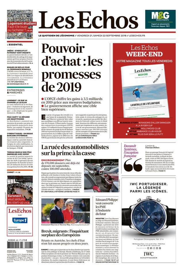 Les Echos 21 septembre 2018 Abonnement aux Échos Pas Cher avec le BOUQUET ÉCONOMIE ePresse.fr