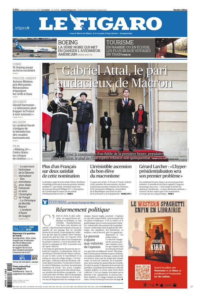 Le Figaro Une du 10 janvier 2024