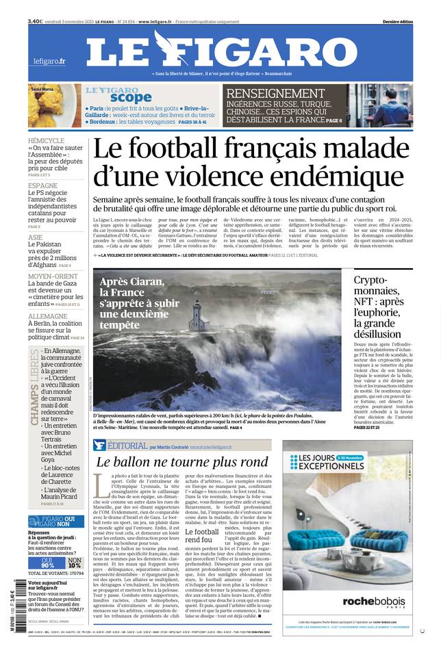 Le Figaro Une du 3 novembre 2023