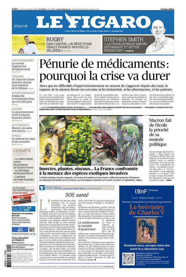 Le Figaro Une du 5 septembre 2023