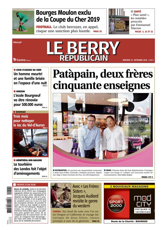 Le Berry Républicain 19 septembre 2018 Abonnement Berry Républicain Pas Cher avec le BOUQUET ePresse.fr