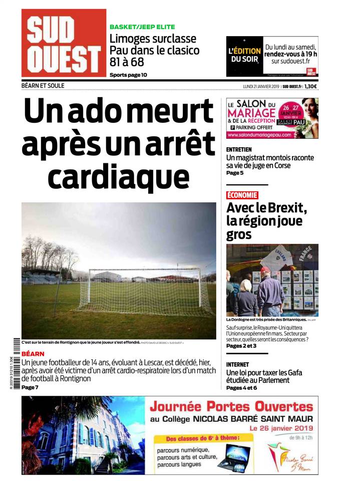 Sud Ouest 21 janvier 2019 Abonnement Sud Ouest Pas Cher avec BOUQUET INFO ePresse.fr