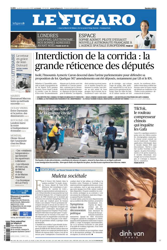 Le Figaro Une du 24 novembre 2022