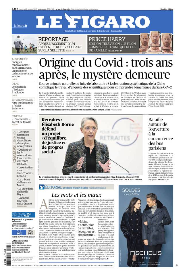 Le Figaro Une du 11 janvier 2023
