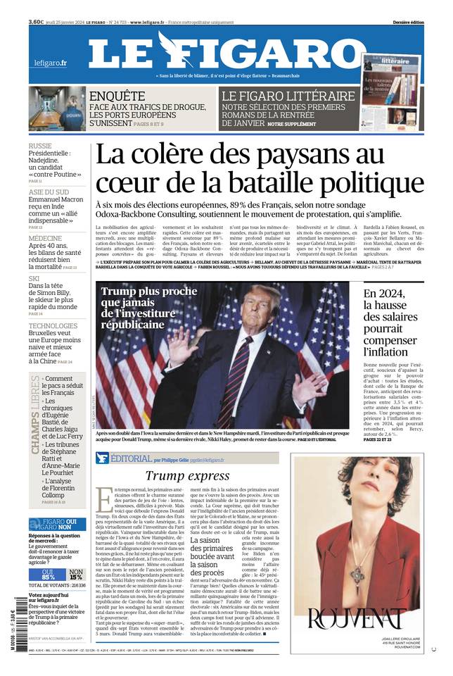 Le Figaro Une du 25 janvier 2024