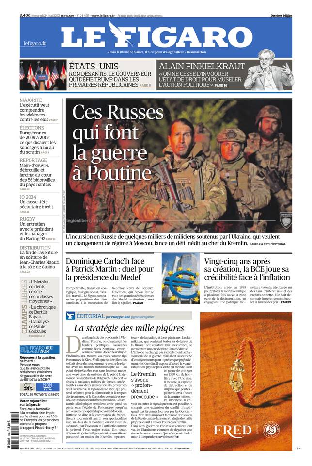 Le Figaro Une du 24 mai 2023
