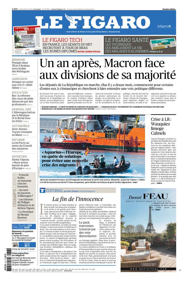 Le Figaro 18 juin 2018 Le Figaro du 18 juin 2018 à télécharger sur iPad
