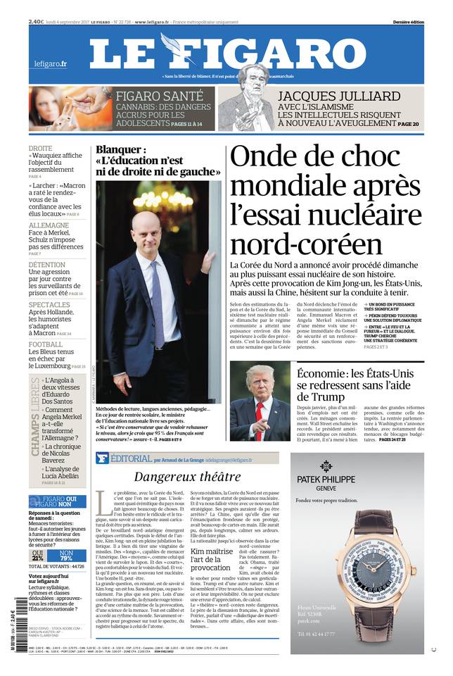 Le Figaro 04 septembre 2017 Le Figaro du 04 septembre 2017 à télécharger sur iPad