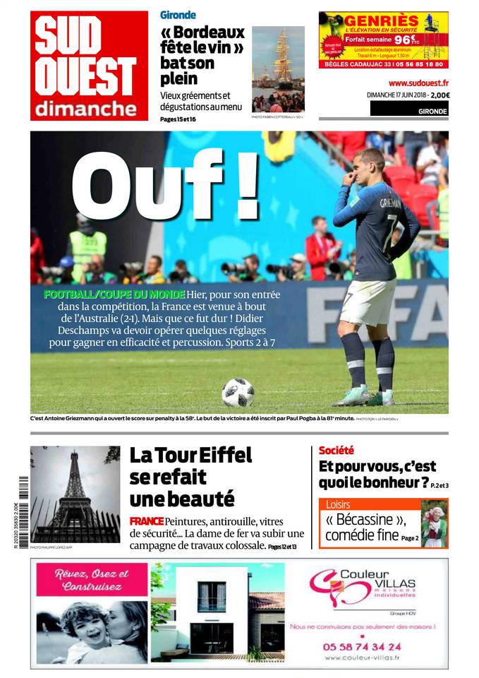 Sud Ouest Dimanche 17 juin 2018 Abonnement Sud Ouest Pas Cher avec BOUQUET INFO ePresse.fr
