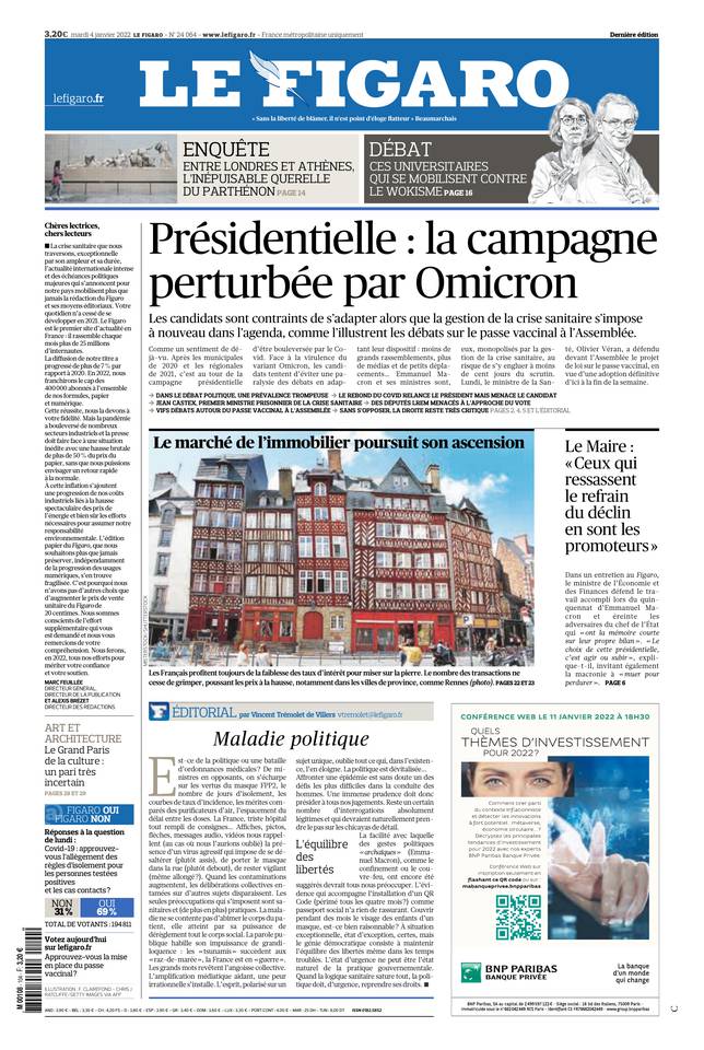 Le Figaro Une du 4 janvier 2022