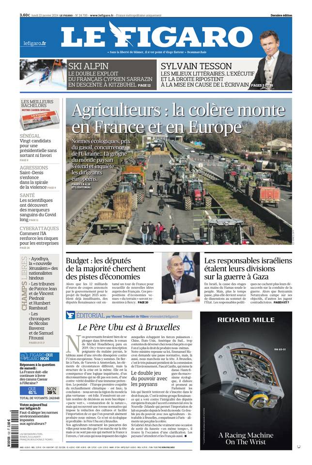 Le Figaro Une du 22 janvier 2024