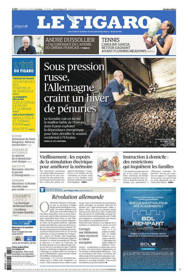 Le Figaro Une du 23 août 2022